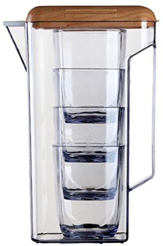 600ML Wasserkanne Kunststoff Krug Wasserkaraffe Kühlschrank Krug Getränkekrug Wasserflasche Saft Karaffe Wasserkrug mit Deckel und Tassen für Heiß Kalt Saft Tee Getränke Milch Mit Tasse