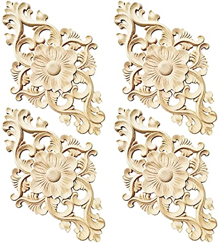 Mikqky 4 Stück Holz Schnitzerei Ornament Applique - Verzierung Ecke Onlay für Dekoration