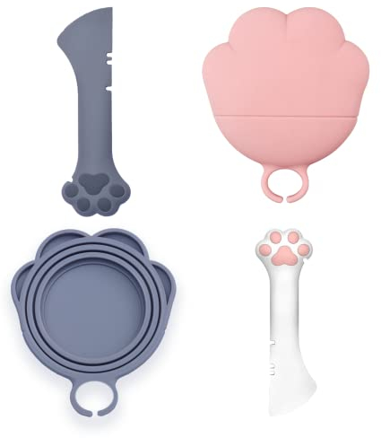 Meow&Woof Lot de 2 couvercles et cuillère de nourriture pour chat, housse en silicone sans BPA pour stockage des aliments humides pour animaux humides, sur-mesure réutilisable pour canettes de