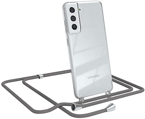 EAZY CASE Handykette kompatibel mit Samsung Galaxy S21 FE 5G Handyhülle mit Umhängeband, Handykordel mit Schutzhülle, Silikonhülle, Hülle, Stylische Kette für Smartphone, Anthrazit
