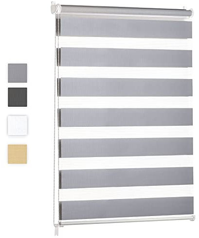 XINAR Double Layer Roller Blind 105x200cm Thermal Insulated,UV Protection Blinds for Window with Adjustable chain mechanism, for Windows and Doors, Light Gray