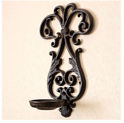OWIEN Wall-mounted Cast Iron Candle Holder Wall Candle Sconce for Living Room Bathroom Interior Home Decor (Color : Black, Size : 6.7 x 4.1 x 10.8)