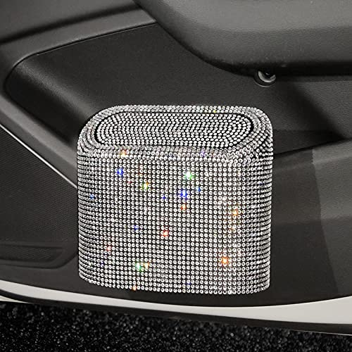 Bling Bling Rubbish Bin with Lid for Car, Small Car Waste Bin Waterproof Waste Bin Diamond Glitter Crystal Car Cup Holder Waste Paper Basket Storage Box Bag Organiser in Console Door