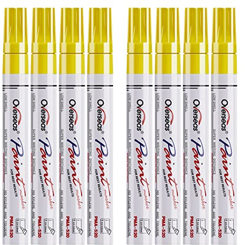 Paint Pens Paint Markers - Yellow Permanent Markers 8 Pack, Oil Based Waterproof Quick Dry Medium Tip Marker Pen for Metal, Wood, Fabric, Plastic, Rock, Stone, Mugs, Canvas, Glass, Art Craft