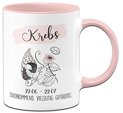 Tassenbrennerei Tasse mit Sternzeichen Krebs - Kaffeetasse Rosa als Geschenk zum Geburtstag, Horoskop, Astronomie (Krebs)