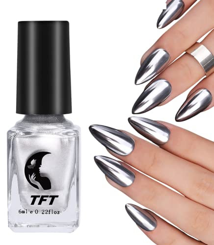 Metal Nail Polish Mirror Nail Varnish,Quick Drying Metallic Effect Nail Art Polish, Silver Plating Metallic Nail Polish No UV Needed, Magic Mirror Gel Polish For Chrome Nail(1-Silver)