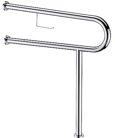 NArra 80cm Handicap-Haltegriffe, Wandhalterung Bodenstütze Toiletten-Haltegriffe, polierter Chrom Edelstahl, Dusch-Badezimmer-Handläufe mit Toilettenpapierrollenhalter für ältere behinderte Schwangere
