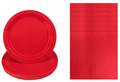 Solid Color Red Tableware Set Decor,20 Paper Napkins 16 Paper Plates in Red,Disposable Paper Tableware Napkins and Plates Birthday Decorations for Him,Her,Men,Women,Adults Party,Kids Party