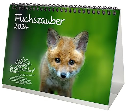 Fuchszauber DIN A5 Tischkalender für 2024 Fuchs und Füchse - Geschenkset Inhalt: 1x Kalender, 1x Weihnachtskarte (insgesamt 2 Teile)