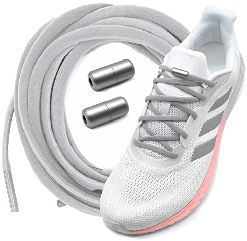 Run out sports Elastische Schnürsenkel ohne binden mit Metallkapseln rund Schuhbänder mit Schnellverschluss bunt für Kinder Erwachsene (Stone Grey)