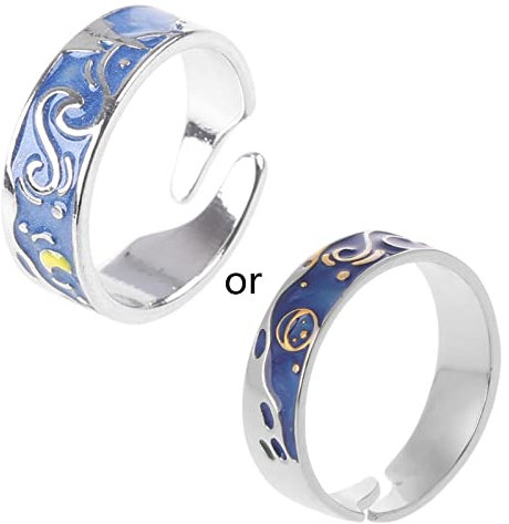 goodluxx Van Gogh S925 Silber Plattiert Van Gogh Sternenhimmel Offene Lover-Ringe Band Romantische Ringe des Himmels von Van Gogh, Kupfer