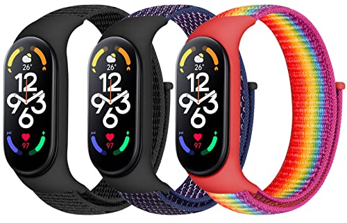 Bcuckood Nylon Armband kompatibel mit Xiaomi Mi Band 7/6/5/4/3 /Amazfit Band 5, verstellbares atmungsaktives Sport Nylon Schlaufen Ersatzarmband für Xiaomi Mi Band 7 6 5 NFC für Männer und Frauen