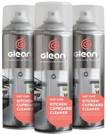 GLEAN Kitchen Cupboard Cleaner | 3 x 400 ml | Cleans & Protects High Gloss, Plastic & Laminate Cabinets | Anti-Static Foaming Spray for Cleaning Kitchen Cabinets | Streak-Free Shine