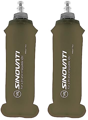 SINOVATI® TPU Faltbare Trinkflaschen, Soft Flask, Wasserflasche BPA-Frei Sportflasche für Trinkrucksack, Fahrrad, Wandern,Joggen,Camping und Klettern (Dunkelgrau, 500ml x 2)