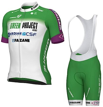SGCIKER 2023 Herren Pro team Green Project Bardiani CSF Radtrikot Set, Kurzarm Fahrrad bekleidung Lätzchen Kurzsets Gel Pad(3XL