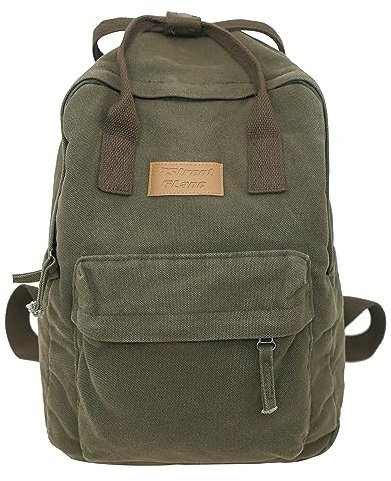 TeeYee Canvas Rucksack Damen Backpack mit Griff Große Kapazität Mädchen Daypack Schulrucksack mit Mehre Fächer grün