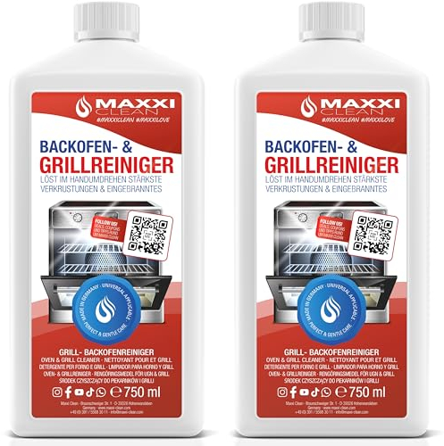 Maxxi Clean | Backofen- Grillreiniger extra stark | 2x 750 ml Gel Paste | selbstarbeitender Reiniger und Fettlöser | für, Herdplatte & Grill | löst Verkrustungen ohne Aufheizen & Gerüche