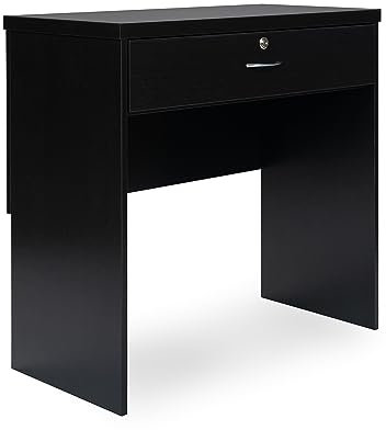 Absolute Deal Wooden Computer Desk with Drawers - Home Office, Study, Vanity, Dressing Table - Tidy Storage for Accessories - 80x40x76.5cm - Black Desk