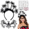 Halloween Lace Zubehör, Halloween Damen Lace Set, Fledermaus Haarreife Halloween Haarreif, Schwarze Spitze Maske mit Spinne Tattoo für Halloween Gothic Kostüm Maskerade Damen Kostüm Accessoire