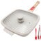 RANX INGST Bistecchiera Antiaderente con Maniglia Rimovibile, Padella Griglia con Coperchio, Pietra 26 x 24 cm Quadrata per Induzione, Alluminio pressofuso - Bianco