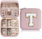 TINGN Reise Schmuckkästchen Damen, Reise Schmuckkästchen Mädchen | Reise Geschenke für Mutter Mutter von Töchter | Kleine Schmuckschatulle Reiseutensilien | Reise Schmuck Organizer Buchstaben T Rosa
