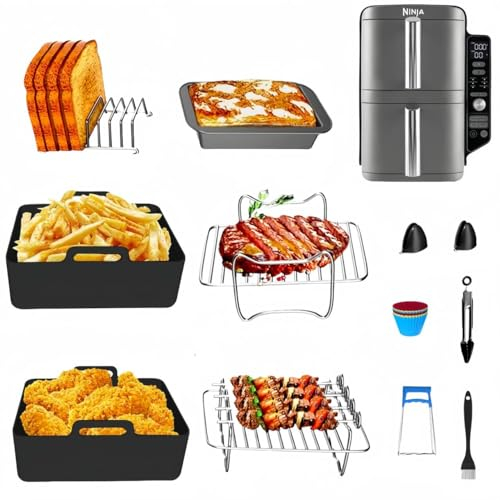Air Fryer Accessories for Ninja Double Stack Air Fryer SL400UK, AF400UK, SL400UKCP, Tower Vortex T17088, Cookwise 9L, Silicone Air Fryer Liners, Stainless Cooking Rack(11Pcs)