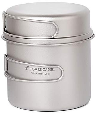 Karlak Juego de ollas de Titanio Ultraligero Juego de Utensilios de Cocina para Acampar al Aire Libre Olla de 1100 ml y sartén de 350 ml con Asas Plegables