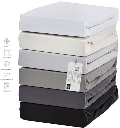 Premium Bettlaken Spannbettlaken, Matratzenhöhe bis 26 cm, Spannbetttuch aus Baumwolle & Elasthan 185 g/m², Oeko-TEX Made IN Green, 180x200-200x200 cm Silber