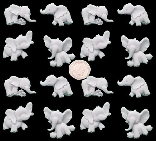 16 x Edible 3D Elephant Set icing toppers, cake cupcakes decorations (White)