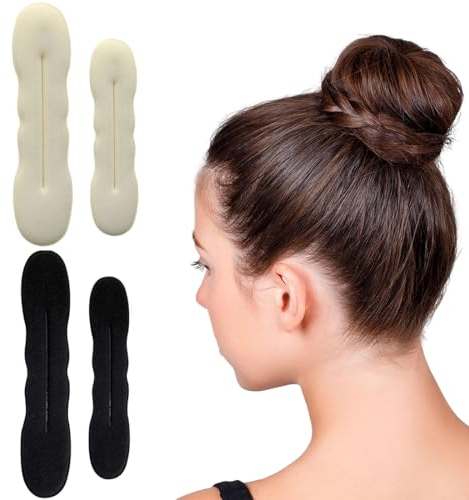 WKRTDY 4er Set Magischer Haarknoten - Hair Bun Maker Upgrade: Haarhalter, Schwamm-Clips, Haar-Styling Donut, Brötchen, Twist-Lockenwickler & Tools für 2 große und 2 kleine Varianten