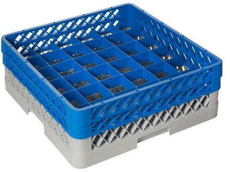 METRO Professional Set de paniers pour lave-vaisselle GBK5036, ensemble de 3 pièces, 50x50 cm, 1 casier, 1 extension, 1 extension pour verres, polypropylène, pour 36 verres, gris et bleu