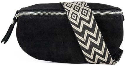 lePelou Bauchtasche aus Veloursleder, Wildleder Bauchtasche, Festival Tasche, Cross Body Tasche, Gürteltasche, Geschenk (Schwarz 3, L)