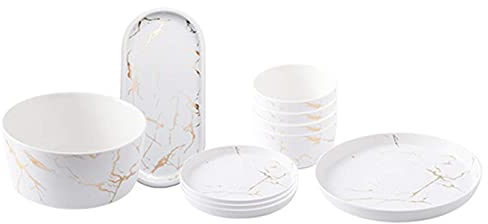 Juego de vajilla, Juego de vajilla de Porcelana Juego de Vajilla de mármol Microondas, Juego de Platos y tazones Apto para Horno para la Familia, Restaurante, Fiesta