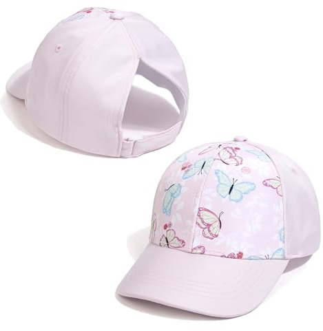 YAMEE Baseballkappe für Kinder, Weich Atmungsaktives, UV-Schutz, Schmetterlingsmuster, Rosa, Mädchen, 2-6 Jahre, Baseball Cap, Mütze, Sommer, Outdoor-Aktivitäten
