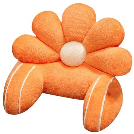 FZKun Reading Bed Rest Pillow with Arm Support - Cute Flower Shaped Faux Fur Backrest Support Reading Pillow for Sitting Up In Bed for Lounging Watching TV Gaming Washable Cover (65 * 45cm,Orange)