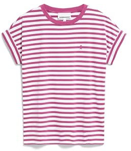 ARMEDANGELS Damen T-Shirt aus Bio-Baumwolle IDAARA Stripes Loose Fit White-Crushed Berry