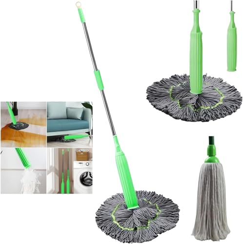 Trapeador Deshidratado 2 en 1, Mopa Giratoria Autoescurrida para Limpieza de Suelos, Fregona Autoescurridora, Mopa de Pared Redonda Giratoria de 360°