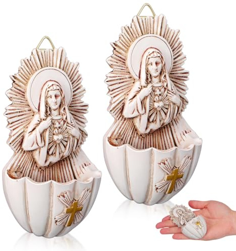 Zerodeko 2 Pcs Holy Water Font Wall Hanging Resin Catholic Stoup | Beige Basin Ornament for Home Entryway Decor, Lightweight Vessel for Prayer Corners and Family Chapels, 12 x 6.2 x 3.5cm
