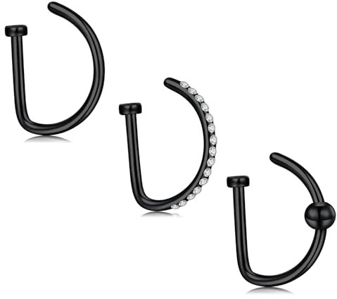 MODRSA Faux Piercing Nez Noir Acier Inoxydable Piercing Nez Bijoux Clip pour Femmes Faux Piercing Nez Faux Piercing Nez Anneau Piercing Bijoux