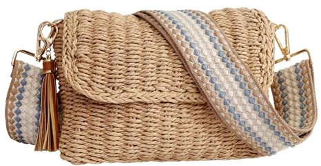 XINGSHUNFU Straw Purses Crossbody Bags For Women,Woven Summer Handbag Shoulder Bags(Brown Spots)