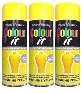SDMAX Sunshine Yellow Spray Paint, Gloss Finish, Long-Lasting, Non-Cracking, Quick-Drying, Easy To Use, Lightweight And Portable, Interior & Exterior Use, 250ml (3PCS)