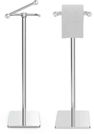 WZRUA Toilet Roll Holder Stand, Bathroom Toilet Paper Roll Holder Free Standing, Toilet Tissue Holder Stand with Post Pivoting Design, Stable Weighted Base, SUS304 Stainless Steel (Chrome)
