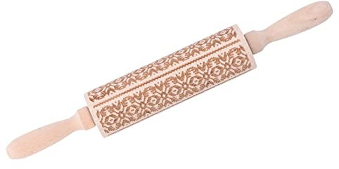 Geprägtes Nudelholz 35 Cm – Umweltfreundliches Verbundholz – mit Weihnachtsmuster Graviert – Einfache Kontrolle und Vielseitige Verwendung Zum Backen (Exotisch)