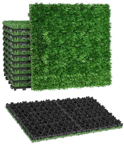 NAIZY Kunstrasen Terrassenfliesen 55 Stück 30x30 cm Rasenteppich Fliesen Balkon Bodenbelag mit Klickfliesen System in Kunstgrast PE Terrassen aufschneidbar Bodenfliesen, für Garten Balkon Terrasse