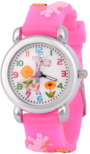 OFFCUP Orologio da Polso per Ragazzi e Ragazze, Orologio per Bambini Movimento al Quarzo Orologio Educativo per Bambin 3D Cartone Animato Cinturino in Silicone per bambini da 3 a 12 Anni -Giraffa Rosa