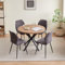 DEYARNA HOME Essgruppe Set Tisch und Stühle, 100cm Runder Esstisch und 4 Leinen-Esszimmerstühle, Esstisch und Stühle für Küche, Esszimmer und Wohnzimmer (Dunkle Holzfarbe+Schwarz)