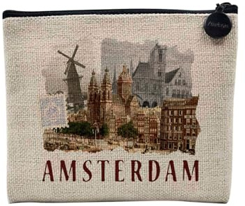 Tasche aus Leinen – Kollektion Städte der Welt Stil Collage Postkarte Vintage Reise Tourismus Retro – Kosmetiktasche aus Leinen in Leinenoptik – Kulturbeutel – Geldbörse, Amsterdam 1, 15 x 10 cm,