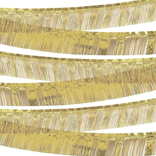 6 Stück Folienfressen Girlande, 10 Fuß Wand hängende goldene Lametta Girlande, glänzende Fransen Kulisse für Parade Floats Geburtstagsfeier Thanksgiving Weihnachtsdekorationen
