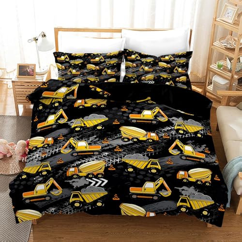 WZXGHE Traktor Bettwäsche 155x220cm,Weich und kuschelig Mikrofaser Traktor bettbezug Set,mit Reißverschluss Traktor bettwäsche Jungen,mit 2 Kissenbezüge (Traktor-B, 155x220cm)