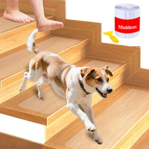 ROEOWENE 15PCS Tappeti Antiscivolo per Scale 10x60 Autoadesive Strisce Antiscivolo per Scale Interne Trasparente Tappeto Moquette Tappetini Antiscivolo Nastro Adesivi per Gradini Tappetino Protezione
